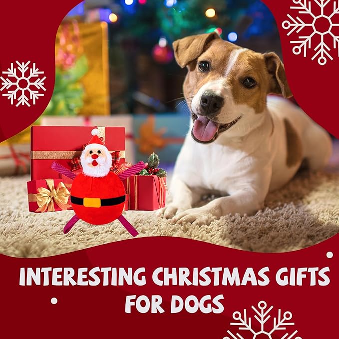 Christmas Dog Toys - Santa Claus Toys for Dog, Dog, Jingle and Rope Santa Xmas Toy for Small Medium Large Puppy, Tug of War & Fetch Play - PAWPICO