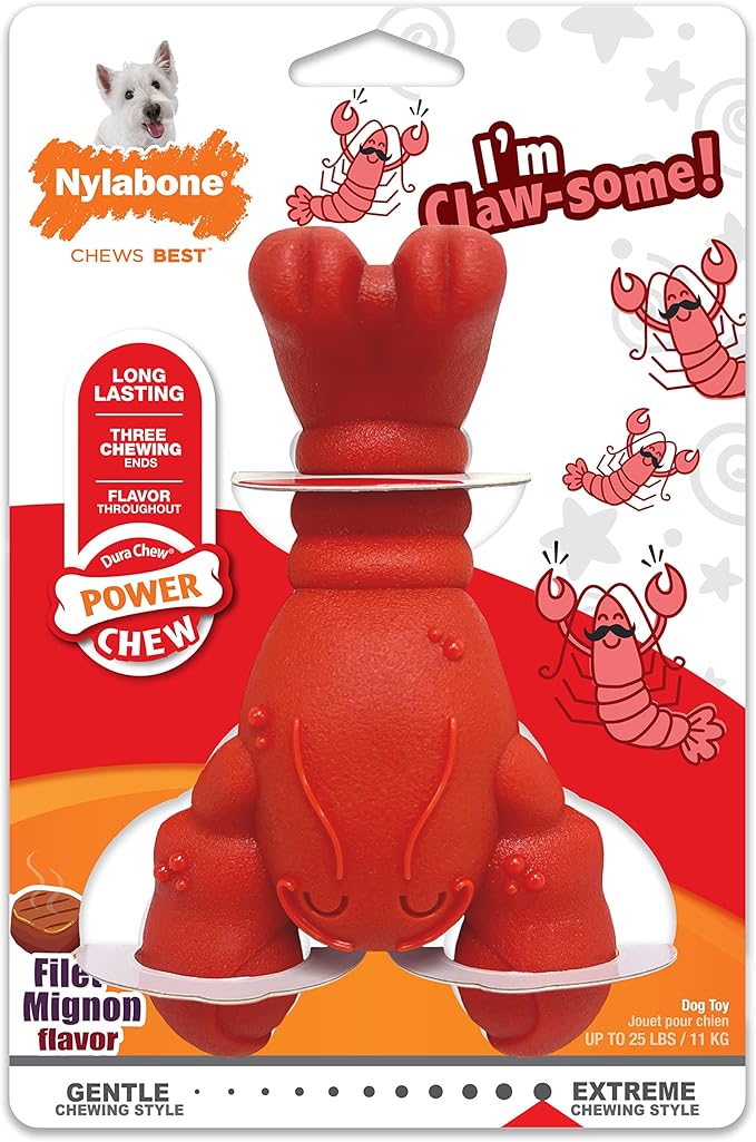 Nylabone Power Chew Lobster Dog Chew Toy, Cute Dog Toys for Aggressive Chewers, Filet Mignon Flavor, Small/Regular (1 Count) - PAWPICO