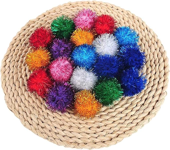 20 Pcs Assorted Color Flash Ball Cat's Favorite Toy Ball Tinsel Pom Poms Flash. - PAWPICO
