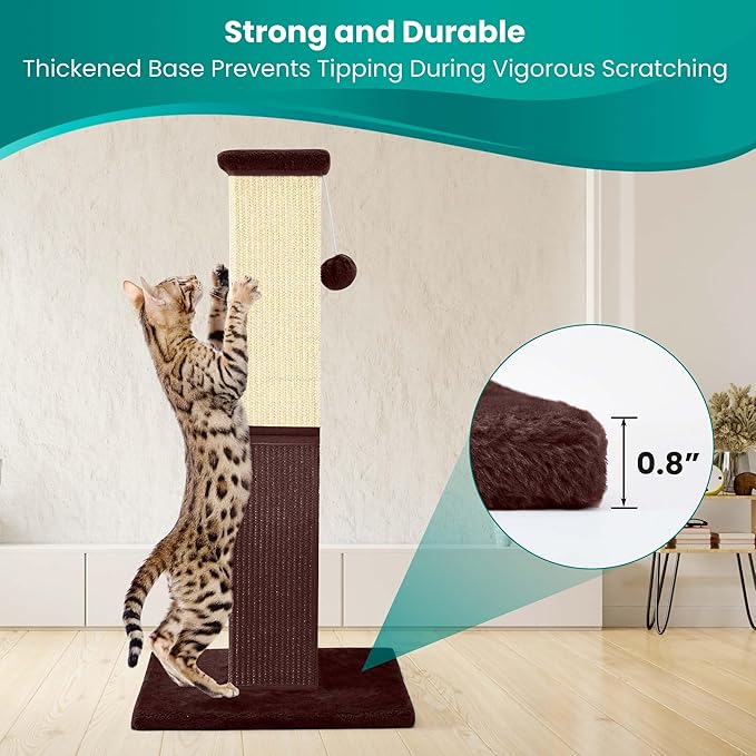 Cat Scratching Post, 32 Inch Cat Scratching Post for Large Cats, Cat Scratcher with Nature Sisal, Cat Scratch Post for Indoor Large Cats and Kitten, Brown - PAWPICO