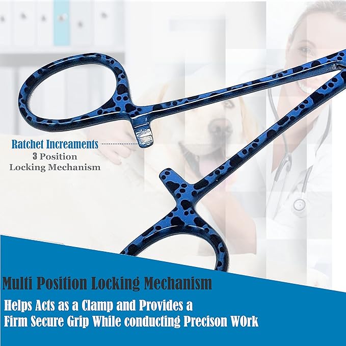 Dog Pet Ear/Nose Hair Puller Grooming Hemostat Locking Forceps Pliers, 5.5" (14cm), Straight (Blue Paws) A2Z+SCILAB