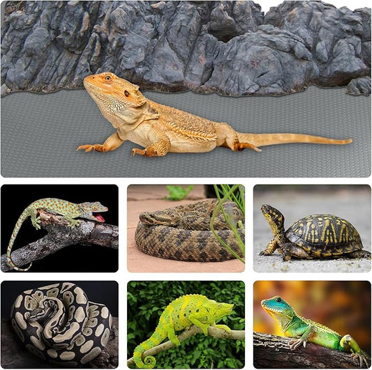 Bearded Dragon Tank Accessories, 17.5X120 Inches Bearded Dragon mat Flooring Reptile Carpet Substrate for Lizard, Iguana, Snake, Tortoise, Non-Adhesive Reptile Habitat Bedding, Grey Hoplaep