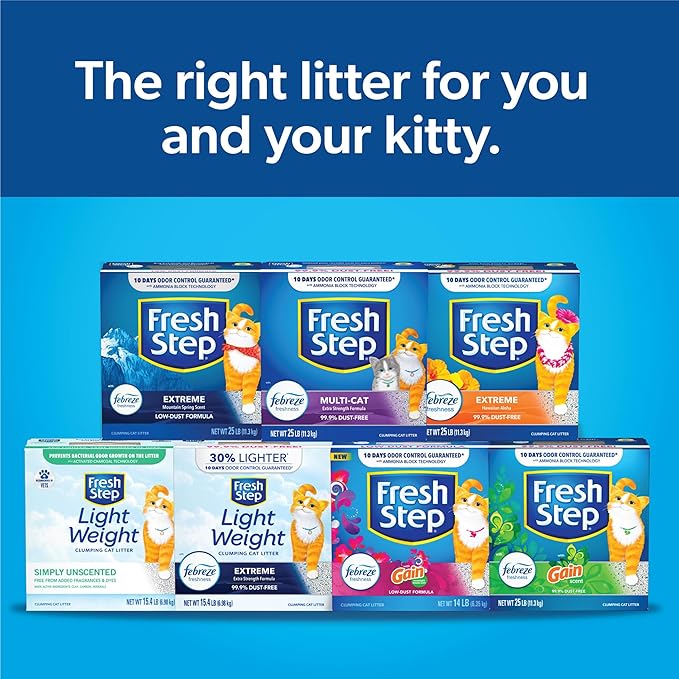 Fresh Step Light Weight Cat Litter Extreme With Febreze Freshness, Lightweight Clumping Litter, 15.4 lb. Box - PAWPICO