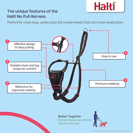 HALTI No Pull Harness - To Stop Your Dog Pulling on the Leash. Adjustable, Lightweight and Easy to Use. Reflective Dog Training Harness for Medium Dogs (Size M) CompanyofAnimals
