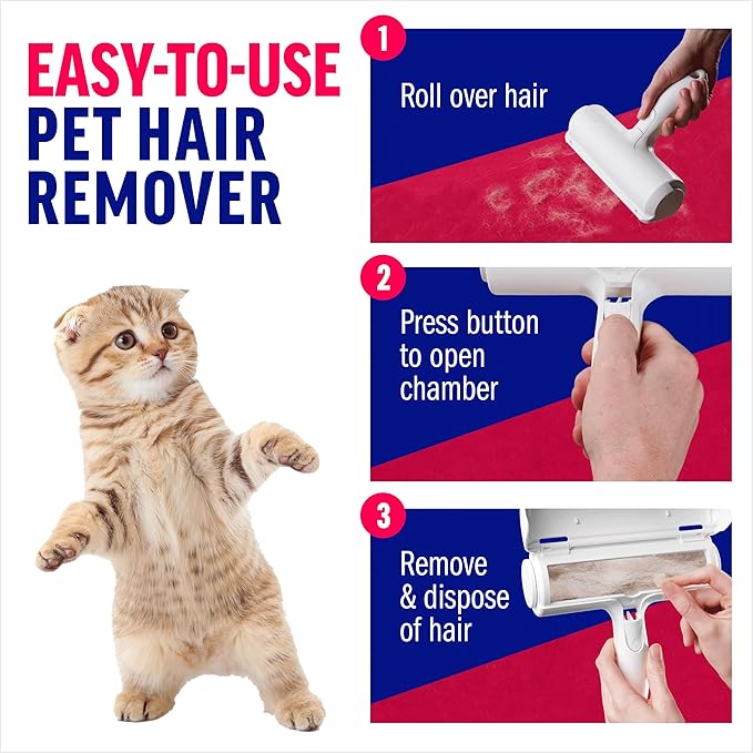 Chom Chom Roller Pet Hair Remover and Reusable Lint Roller - ChomChom Cat and Dog Hair Remover for Furniture, Couch, Carpet, Clothing and Bedding - Portable, Multi-Surface Fur Removal Tool - PAWPICO