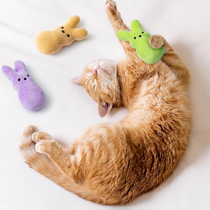 MALLMALL6 5Pcs Easter Bunny Catnip Toys Gift for Cat, Indoor Cat Chew Bite Kick Plush Colorful Rabbit Peeps Catmint Pet Toys for Cat Lover Gifts, Cute Interactive Cat Toy for Pet Presents - PAWPICO