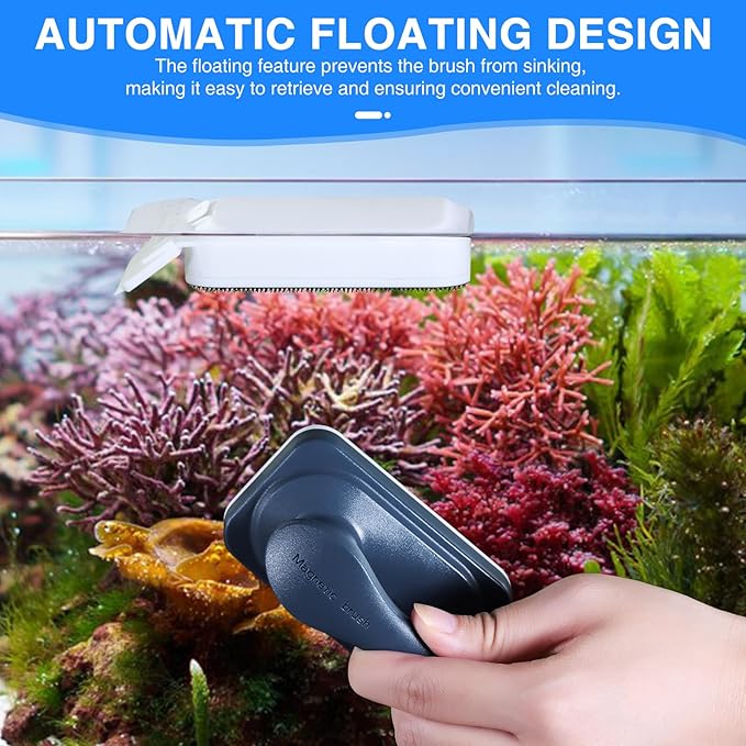 Aquarium Strong Magnetic Glass Cleaner Brush, Fish Tank Algae Magnet Cleaning Tool with 2 Detachable Scrapers, Mag Float Scrubber for 0.25-0.625Inch Glass and Acrylic Tanks fishkeeper