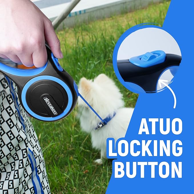 10 FT Retractable Dog Leash with No Tangle for Dog up to 33lbs, One-Handed Brake, with Non-Slip Handle, Strong Nylon Tape for Small and Medium Dogs - PAWPICO