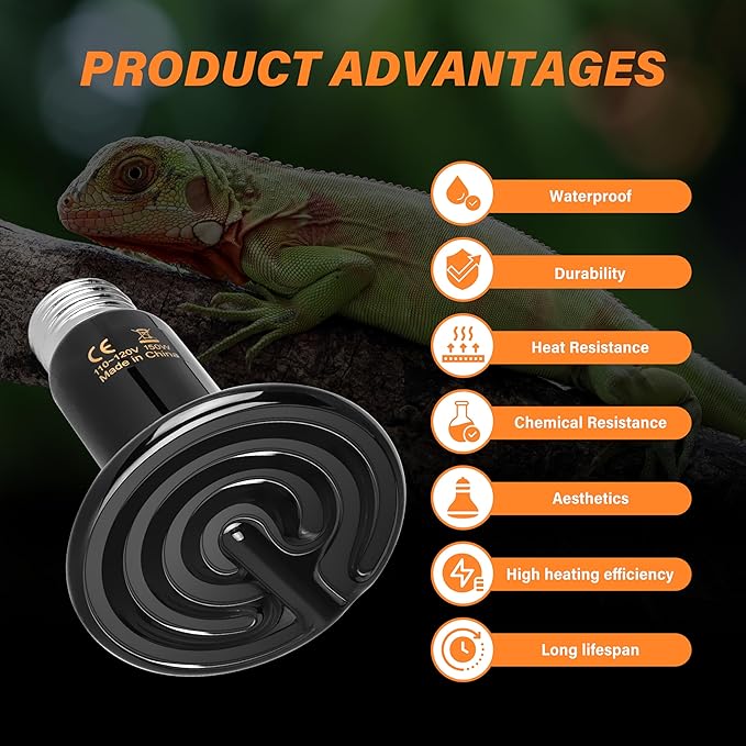 Simple Deluxe 150W Ceramic Heat Emitter 2 Pack Reptile Heat Lamp No Light Emitting Heat Bulbs for Amphibian Terrarium, Bearded Dragon Lizard Snake Turtle, Brooder Coop Incubating Chicken SimpleDeluxe