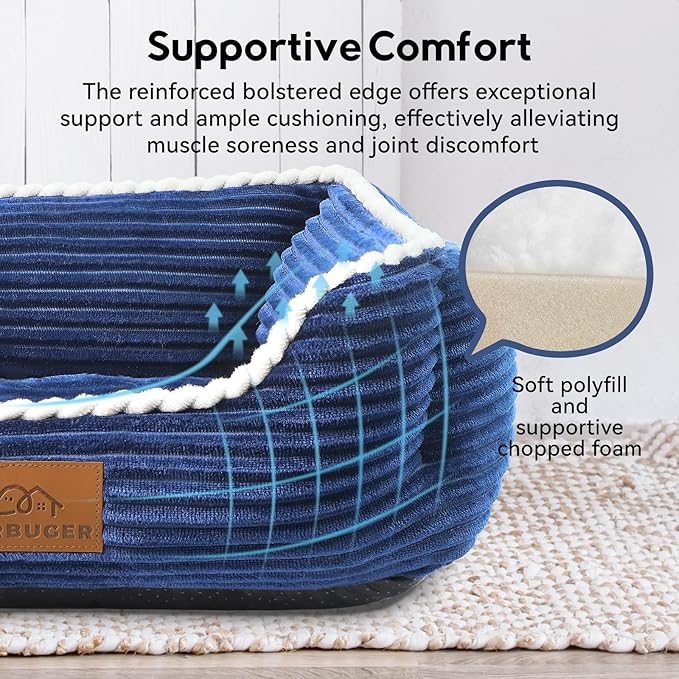 Medium Rectangle Cat Dog Bed for Puppy Pets Indoor Outdoor Machine Washable Sleeping Sofa Non-Slip Bottom Breathable Soft Puppy Bed Durable Orthopedic Calming Pet Cuddler (Medium, Blue) - PAWPICO
