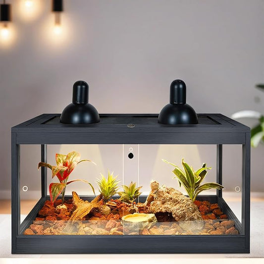 Bearded Dragon Tank 28 Gallon, Lizard Tank, Reptile Tank with Metal Mesh Roof Door, Snake Tank with Lock Design, 24" Long, Black PROLEE