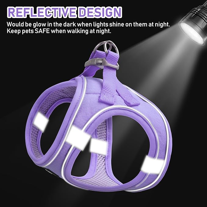 GAMUDA Small Pet Harness Collar and Leash Set, Step in No Chock No Pull Linen Fabric Soft Mesh Dog Vest Harnesses Reflective for Dogs Puppy Cats Kitten Rabbit (Purple, S) GAMUDACollarsCollection