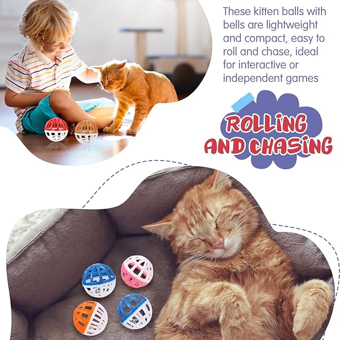 Hungdao 100 Pieces Cat Toys Balls with Bells Plastic Lattice Jingle Balls for Kitten 1.5 Inch Slotted Balls Small Cat Ball Bulk for Indoor Kitten Chase Pounce Rattle Play Toys, Assorted Color - PAWPICO