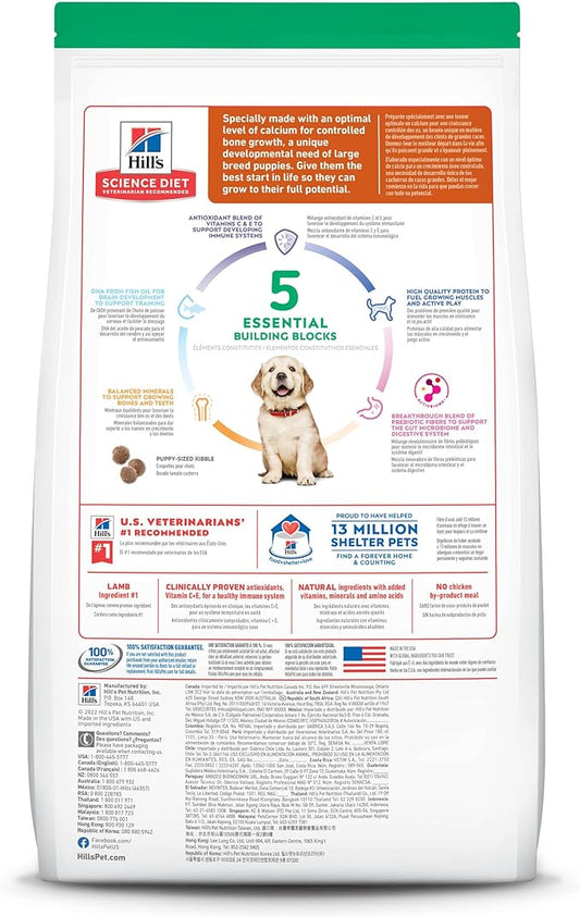 Hill's Science Diet Puppy, Large Breed Puppy Premium Nutrition, Dry Dog Food, Lamb & Brown Rice, 30 lb Bag - PAWPICO