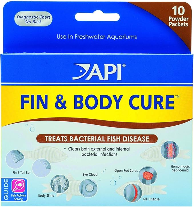 API 2 Pack of Fin and Body Cure Freshwater Fish Medication Powder for Treatment of Bacterial Diseases, Treats Body Slime, Eye Cloud, Fin and Tail Rot, and Gill Disease (10-Count) (2 items) API