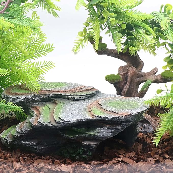 Reptile Resting Terrace Tortoise Climbing Platform Shale Scape Step Ledge, Reptile Cave Hideout Leopard Gecko Accessories Decorations, Great for Reptiles, Amphibians, Bearded Dragons, Lizard, Frogs relaqcc