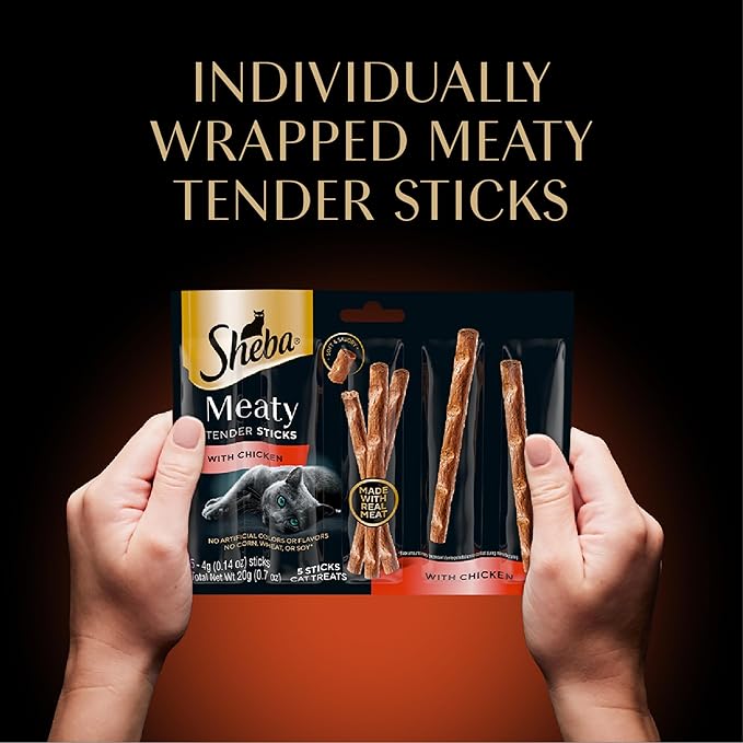 Sheba Meaty Tender Sticks Soft Cat Treats with Chicken, Tuna Flavor, and Salmon Flavor, 0.14 oz., 70 Count Sheba
