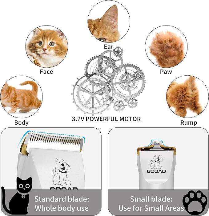 Cat Clippers for Matted Hair, Cat Grooming Kit, Cordless Cat Shaver for Long Hair, Low Noise Paw Trimmer, Cat Hair Trimmer for Grooming,Quiet Pet Hair Clippers Tools for Cats Dogs (White) - PAWPICO