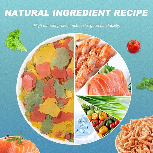Tropical Fish Food Ultrathin Flakes - Color Enhancing Slow Sinking Natural Ingredient Antarctic Krill Spirulina Nutritionally Balanced Diet Suitable for All Tropical Fish (5oz) Capuca