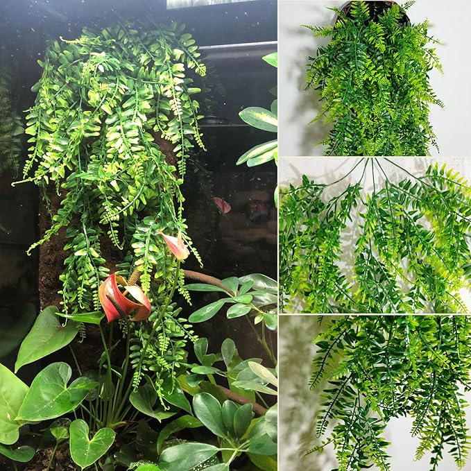 PINVNBY 10 PCS Reptile Plants Vine, Terrarium Hanging Flexible Climbing Artificial Leaves Reptile Hide, Bearded Dragon Tank Accessories, Terrarium Decor for Leopard Gecko Lizard Snake Geckos PINVNBY