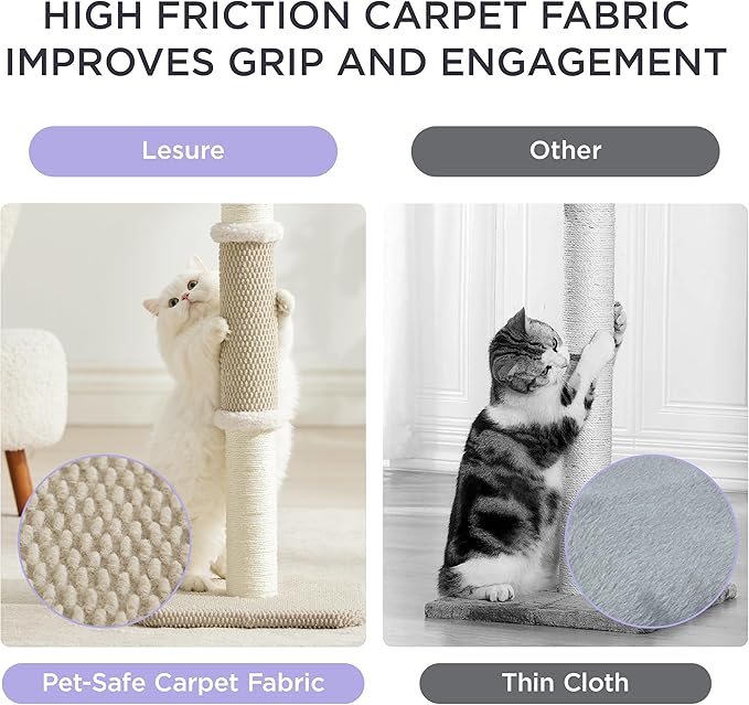 Lesure 29" Tall Cat Scratching Post - Premium Sisal Rope Highly Resistant Carpet Scratching Posts for Indoor Cats Adults, Sturdy Large Cat Scratch Pole with Hanging Ball, Beige - PAWPICO