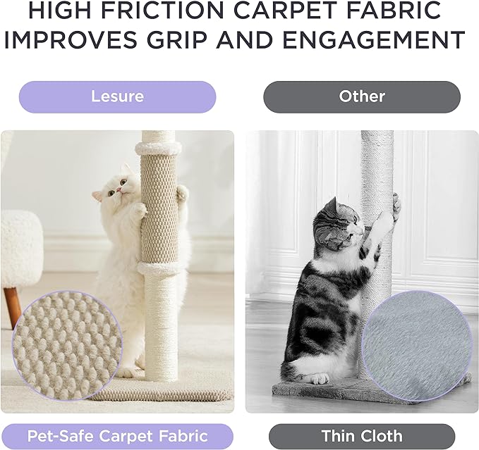 Lesure 34" Tall Cat Scratching Post - Premium Sisal Rope Highly Resistant Carpet Scratching Posts for Indoor Cats Adults, Sturdy Large Cat Scratch Pole with Hanging Ball, Beige(34 inch) - PAWPICO