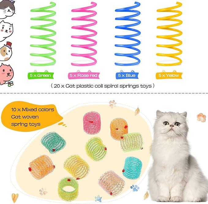 30 Pieces Cat Springs Cat Spiral Toys Cat Fetch Chew Toy Kitten Pet Plastic Coil Spiral Springs for Kitten Bouncing Play Training, 2 Styles - PAWPICO