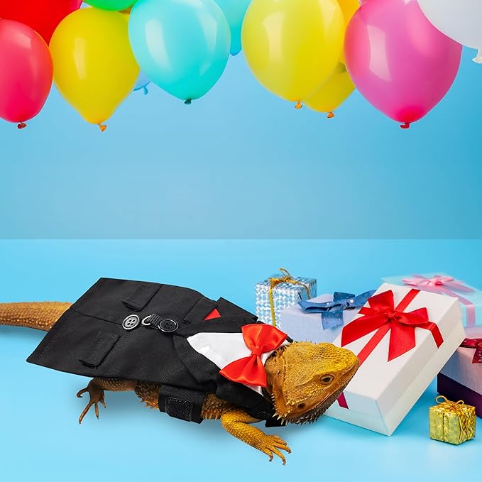 CUSOZWO Bearded Dragon Costume Harness and Leash Set - Cute Tuxedo Wedding Lizard Reptile Costume Outfit with Short Leash Small Animal Clothes for Birthday, Wedding, Holiday, Walking Outdoor CUSOZWO
