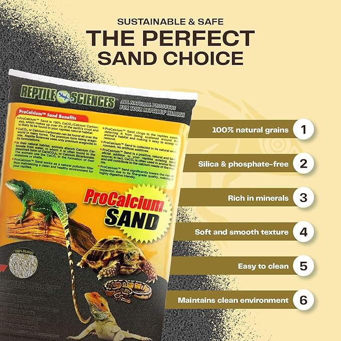 Reptile Science Black Pro-Calcium Terrarium Sand, 10 Lbs - Premium Substrate for Aquariums and Terrariums, Ideal for Fish Tank Décor and Reptile Habitats NaturesOcean