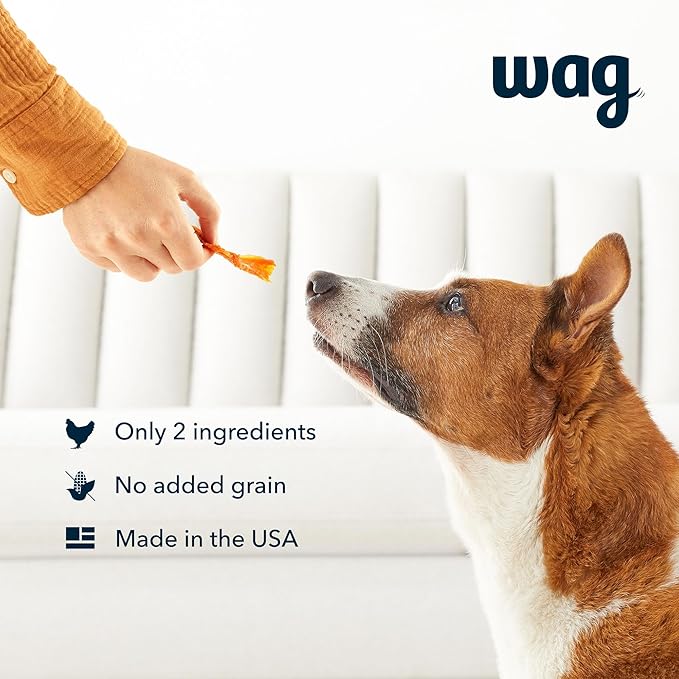 Amazon Brand – Wag Chewy Whole Muscle American Jerky Made in USA Dog Treats – Chicken (1 lb), Grain Free (Pack of 2) - PAWPICO