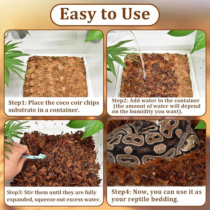 Halatool 10LB Coconut Chips Substrate for Reptiles 72QT Natural Coco Husk Snake Bedding for Ball Python Coco Coir Chip Terrarium Substrate for Tortoise Frog Gecko Hermit Crab Hamster HALATOOL