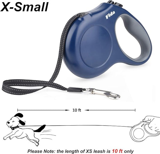 Fida Retractable Dog Leash, 10ft Heavy Duty Pet Walking Leash for X-Small Dog or Cat up to 18 lbs, Tangle Free. One-Hand Brake (X-Small,Navy Blue) Fida