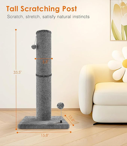Carpet Craft Cat Scratching Post Heavy Duty for Indoor Large Cats and Adult Cats,Tall and Thicked Carpet Cat Scratcher Furniture Protector Cat Tree Tower with Interactivity Balls,Grey - PAWPICO