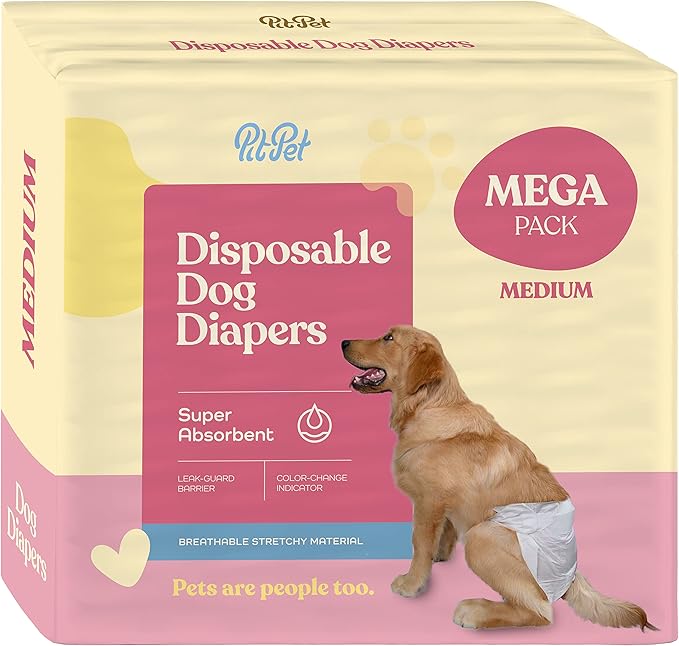 Comfortable Female Dog Diapers - 50-Pack Super Absorbent Disposable Doggie Diapers - FlashDry Gel Technology & Wetness Indicator - Leakproof Diapers for Dogs in Heat, Excitable Urination, Incontinence - PAWPICO