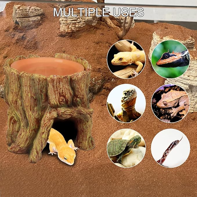 NANEEZOO Reptile Hide Cave 2 in 1 Reptile Humid Cave with Terracotta Water Basin Moisture Keeping and Shedding Help for Reptile Amphibians Leopard Gecko NANEEZOO