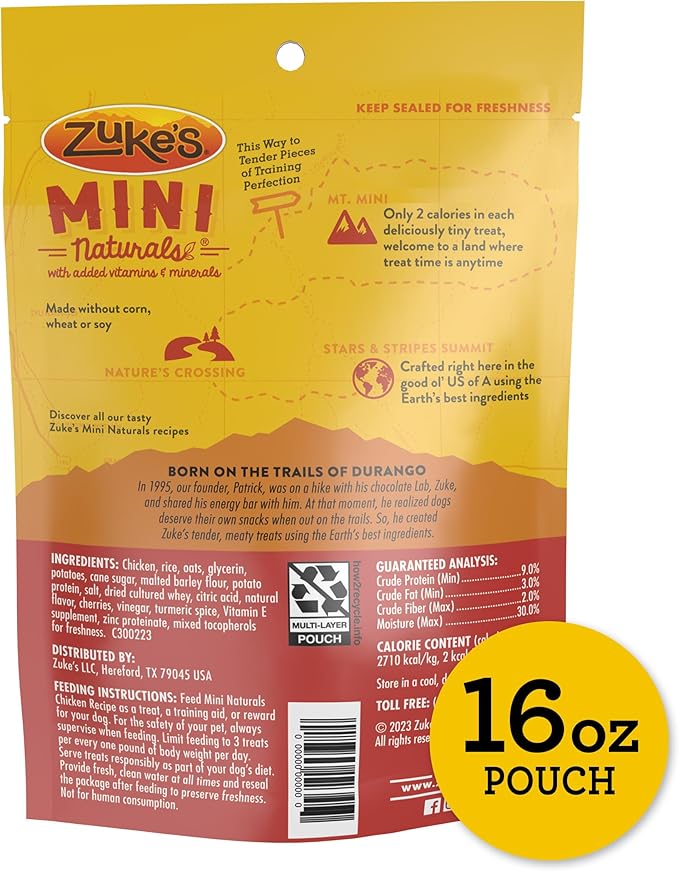 Zuke’s Mini Naturals Dog Training Treats for Dogs of All Sizes, Pet Treats made with Real Chicken, 16 oz. Resealable Pouch - 16 oz. Bag - PAWPICO