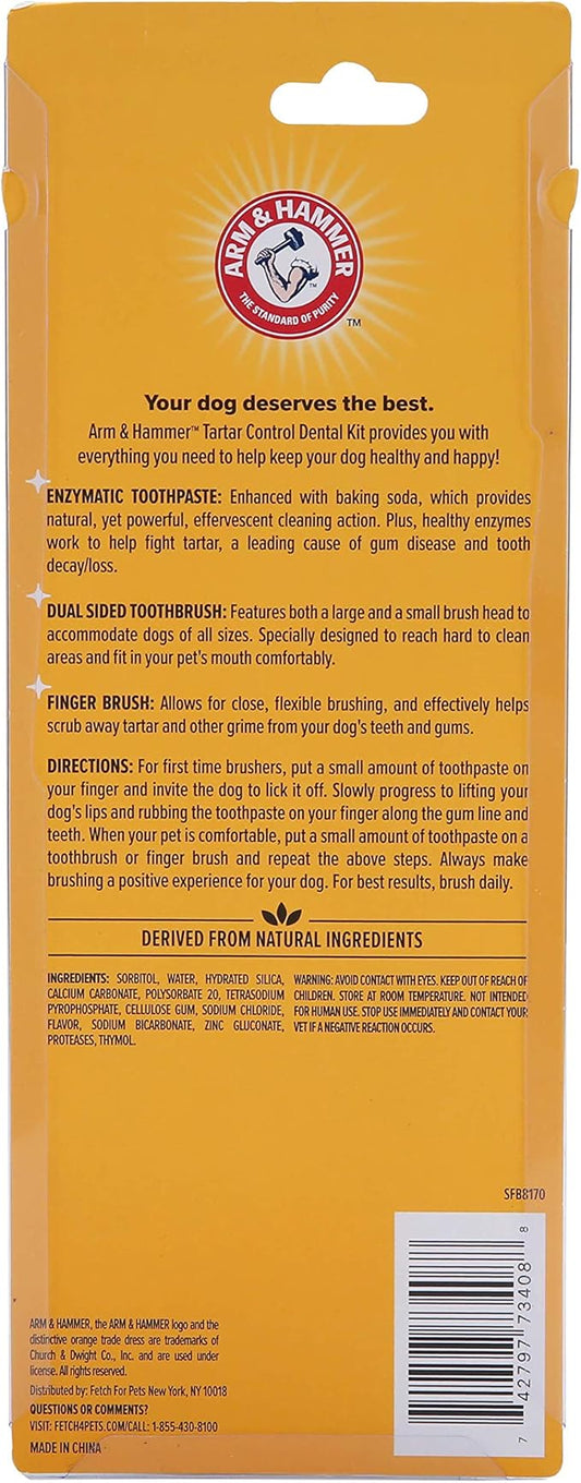 Arm & Hammer for Pets Tartar Control Kit for Dogs | Contains Toothpaste, Toothbrush & Fingerbrush | Reduces Plaque & Tartar Buildup | Safe for Puppies, 3-Piece , Beef Flavor CompanyofAnimals