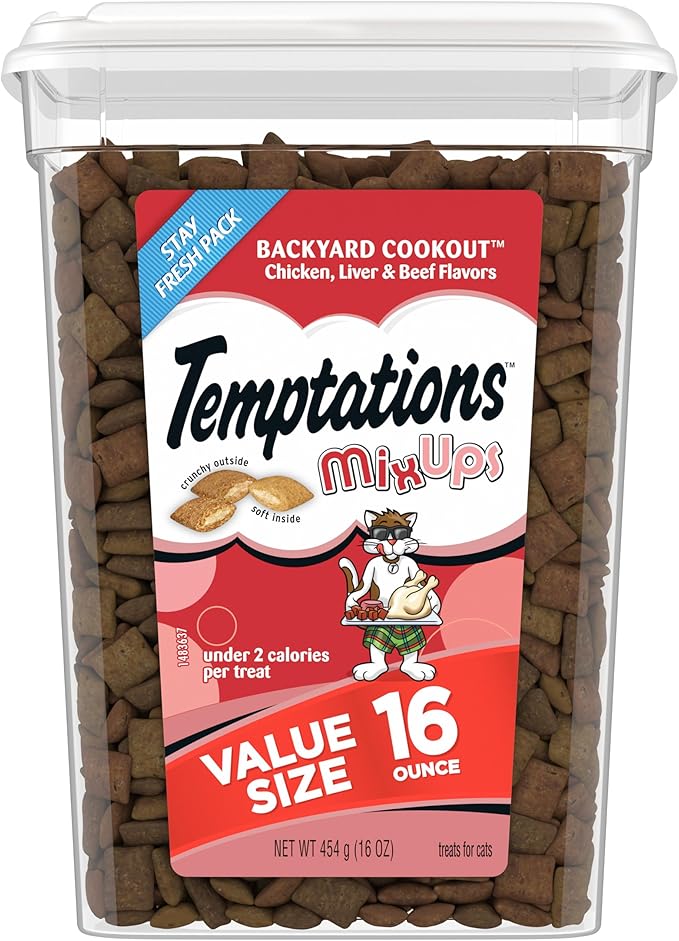 Temptations MixUps Backyard Cookout Flavor Crunchy and Soft Cat Treats, 16 oz. Tub Temptations