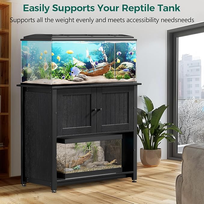 Tatub 40-50 Gallon Fish Tank Stand with Cabinet, Metal Aquarium Stand for Accessories Storage, Reptile Tank Turtle Terrariums Table Bearable 1000LBS, Accommodates 2 Aquariums Tatub