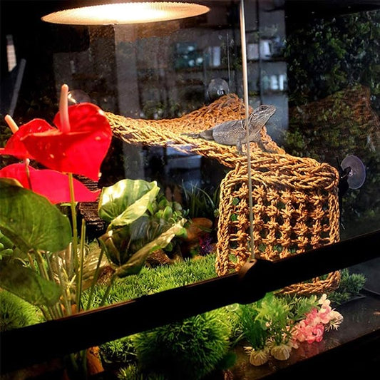 PINVNBY Bearded Dragon Hammock Lizard Natural Seagrass Habitat Reptile Tank Accessories Jungle Climber Vines Flexible Leaves Decor for Climbing Reptiles Lizards Chameleon Gecko Snakes PINVNBY