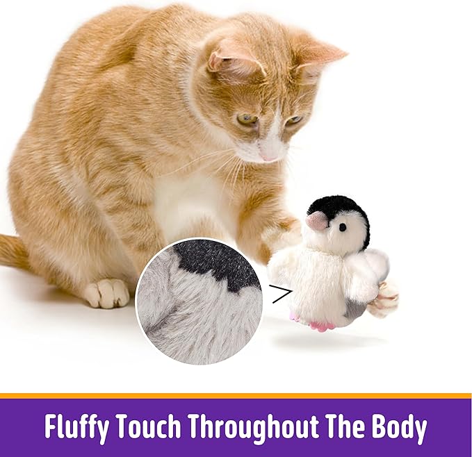 Interactive Cat Toy Rechargeable Automatic Chirping Penguin Flying Bird Cat Toy Infused with Catnip in The Wings, Auto Beating Wings Cat Toys for Indoor Cats to Play Alone, Never Boredom - PAWPICO