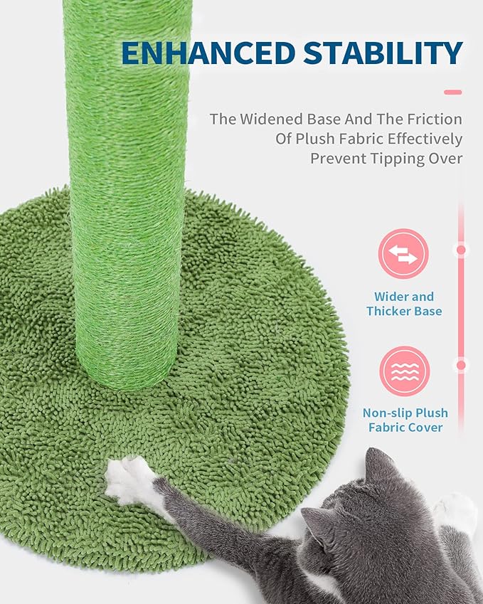 Made4Pets Cat Scratching Post, 25.6" Cactus Cat Scratcher Kitten Scratch Post with Sisal Rope for Indoor Cats Claw Scratcher, Vertical Green Cat Tree with Dangling Ball for Kitties Medium - PAWPICO