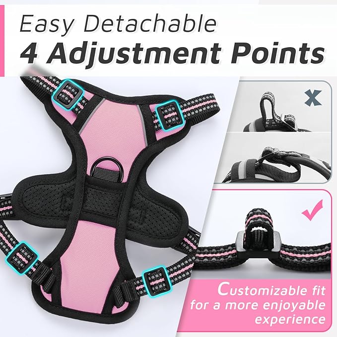 Eagloo Small Dog Harness No Pull, Service Vest with Reflective Strips and Control Handle, Adjustable and Comfortable for Easy Walking, No Choke Pet Harness with 2 Metal Rings, Pink, XS GoExplorewithEagloo