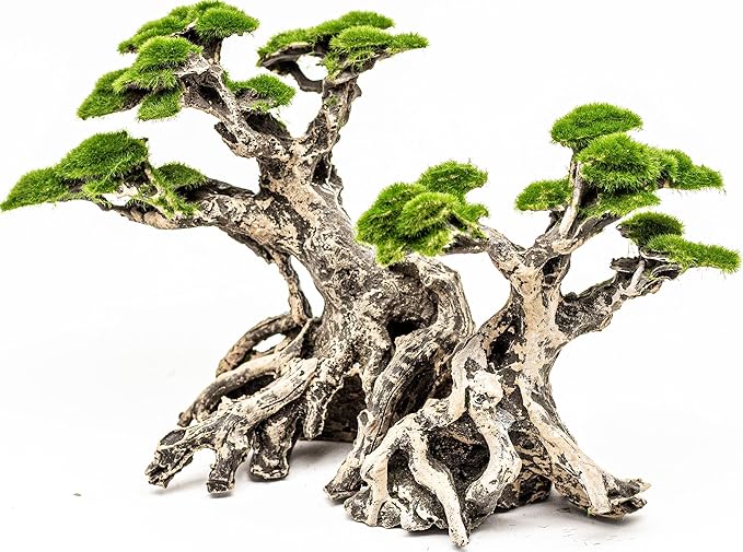 Fish Tank Decor- Bonsai Trees with Faux Moss- Aquarium Rocks Aquascaping- Made of Sandstone, Goldfish Betta Fish Tank Decorations Hides Accessories Novelsite