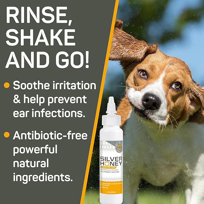 Absorbine Silver Honey Rapid Ear Care Vet Strength Ear Rinse, 4oz, Manuka Honey & MicroSilver BG, Safe for Dogs & Cats Absorbine
