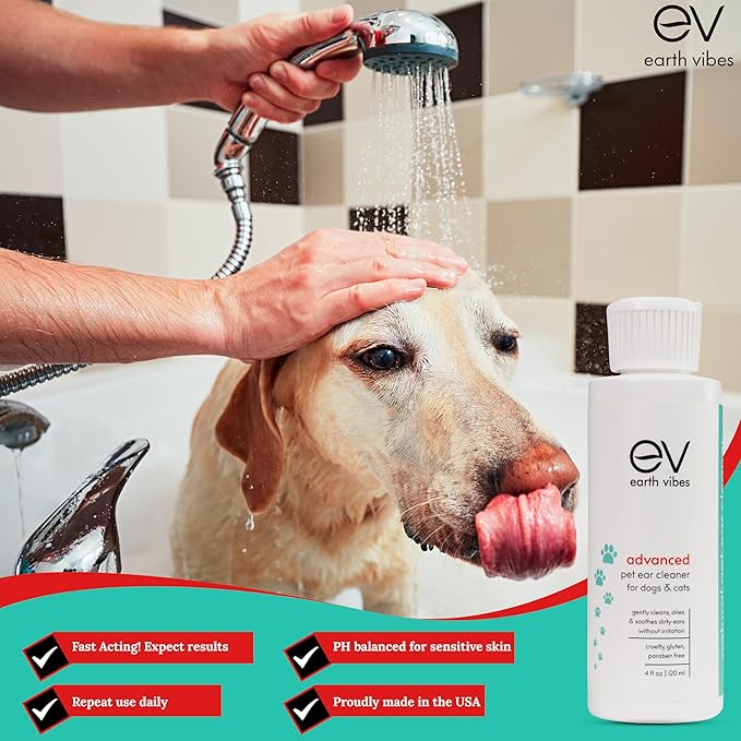 Earth Vibes Dog & Cat Ear Cleaner – Pet Cat Ear Cleaner - Advanced Natural Solution Treatment for Itching, Head Shaking, Discharge & Smelly Ears - Made in The USA EarthVibes
