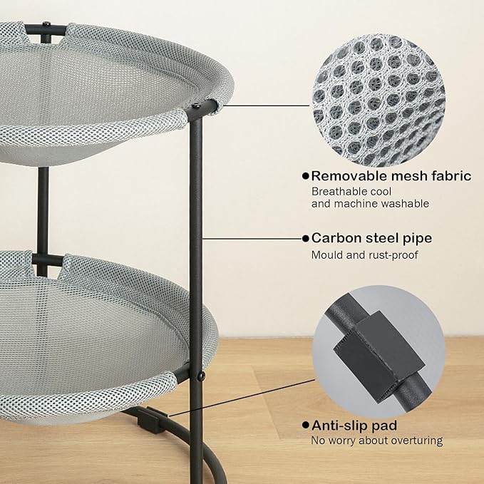 Double Cat Bed,Cat Beds for Indoor Cats, 2 Layers Elevated Cat Beds, Breathable Cat Beds & Furniture,18 x 16.5 x 16.5 Inch Outdoor Cat Bed (2 Large) - PAWPICO