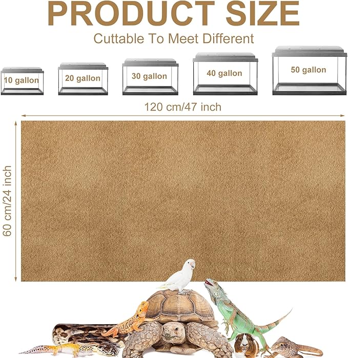 Haull 4 Pcs Reptile Carpet Pet Terrarium Floor Liners Bedding Substrate Liner Supplies Reptile Cage Mat Tank Accessories for Lizard Bearded Dragon Tortoise Snake Leopard (47 x 24 Inch, Coffee) Kedauud