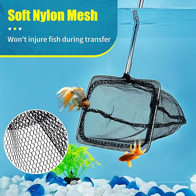 AQUANEAT Fish Net Aquarium,Fish Tank Net,Aquarium Net with Extendable Long Handle (5 Inch) Aquaneat