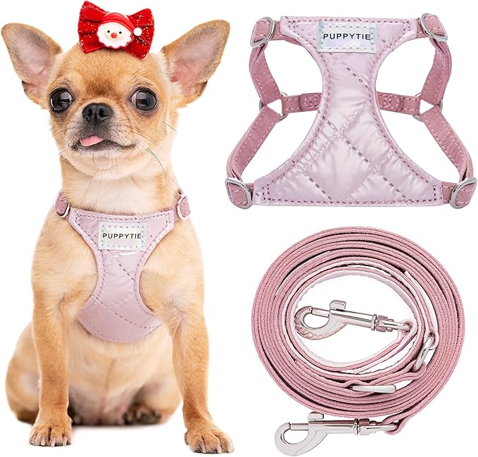 No Pull xs Dog Harness with Multifunction Dog Leash,Soft Adjustable No Choke Escape Proof Pet Harness Vest,Glossy Pink,XXS Puppytie